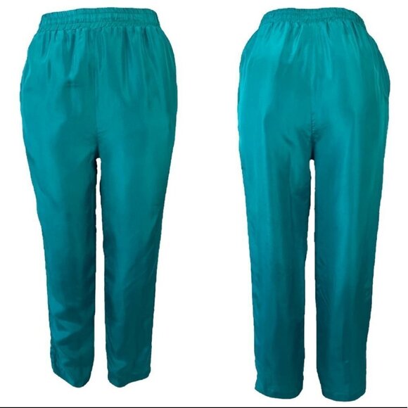 SECOND WIND VINTAGE SILK PANT LINED ELASTIC WAISTBAND HIGH RISE TROUSER WOMEN 10 - Picture 16 of 16